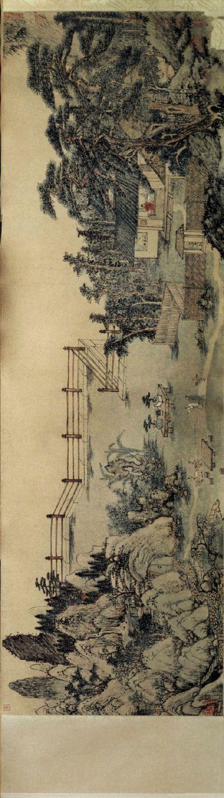 山水画#【 明 杜琼 《友松图》 】卷,纸本设色,28.8×92.