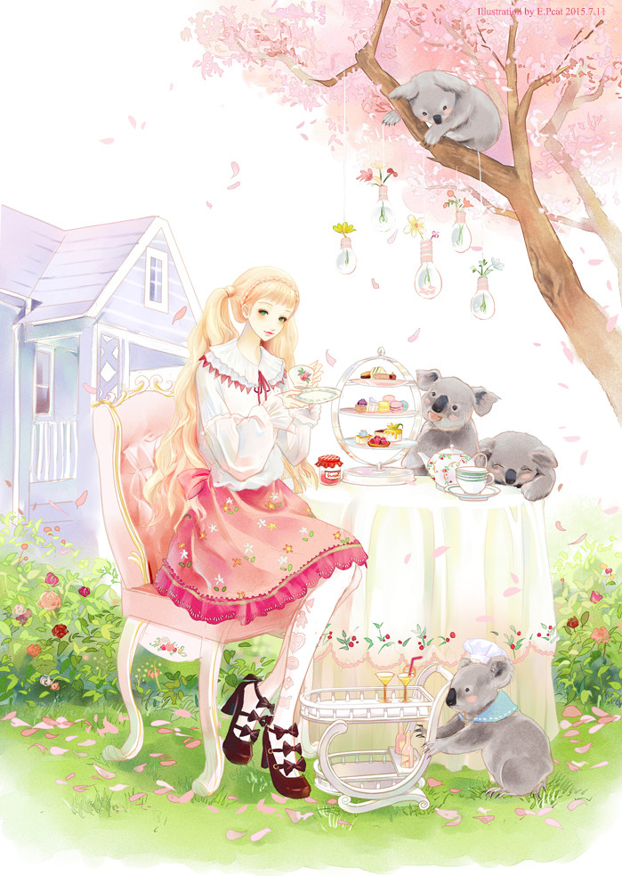 原创 清新 森系 少女 水彩 插画 【画师:e.pcat】