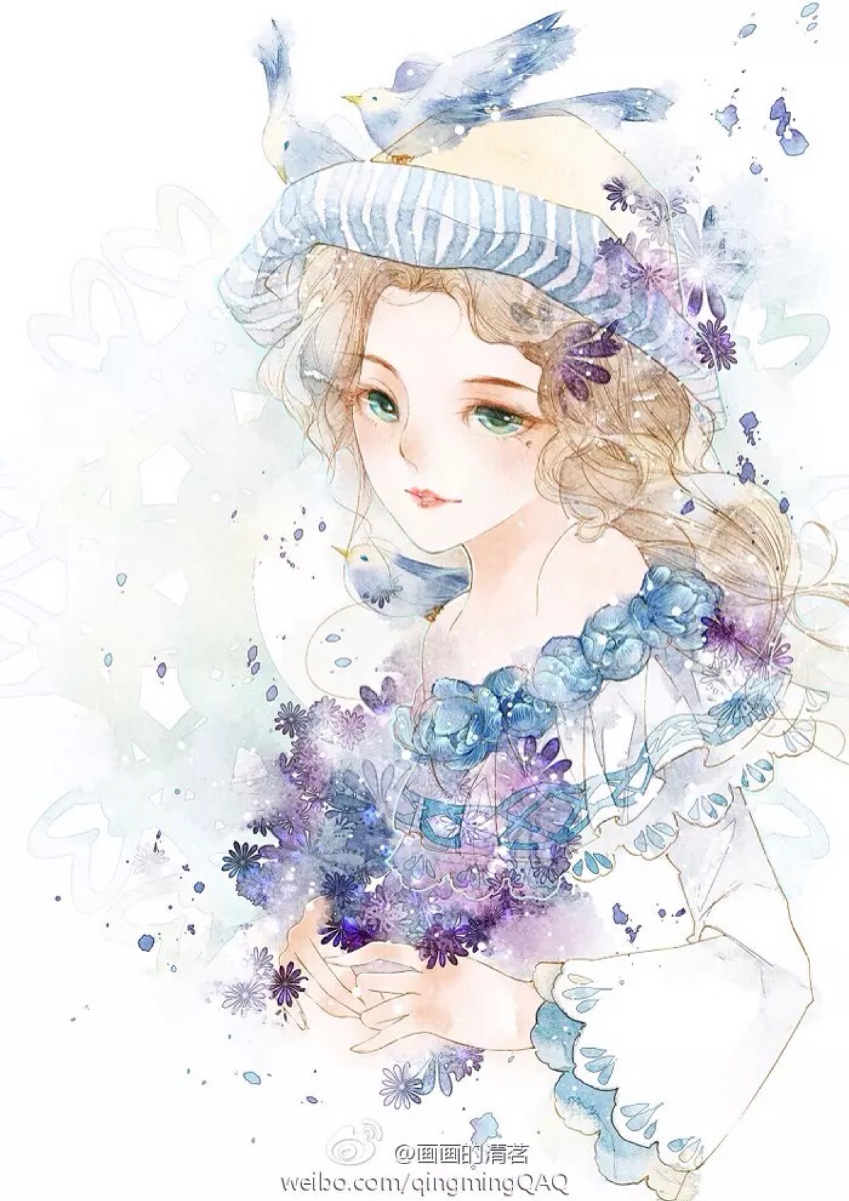 唯美 水彩 少女 小清新 温馨 治愈 花萌 二次元 高清