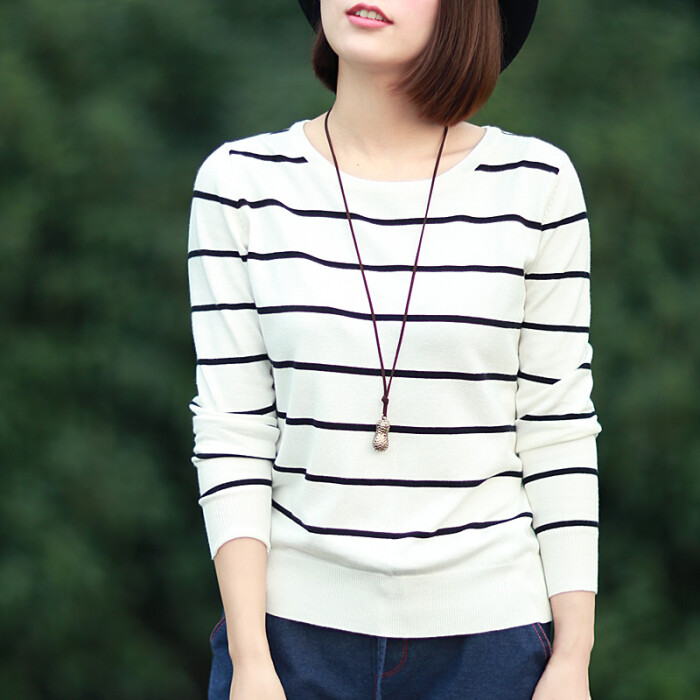 8.31 后背开扣简约条纹针织衫开衫外套女秋修