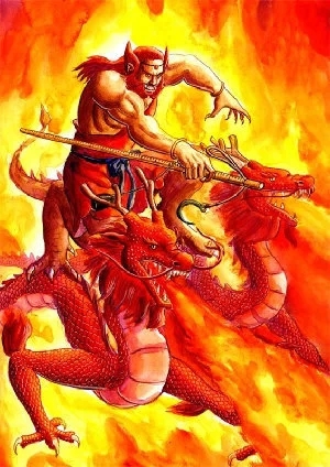 (祝融,本名重黎,中国上古帝王,以火施化,号赤帝,后尊为火神,水火之神