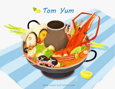 插图插画 涂鸦绘图 外国地方特色 吃货福利 tom yum 泰式冬阴功汤