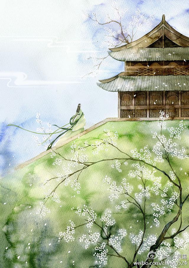 水彩插画古风唯美意境