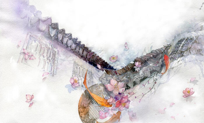 水彩插画古风唯美意境