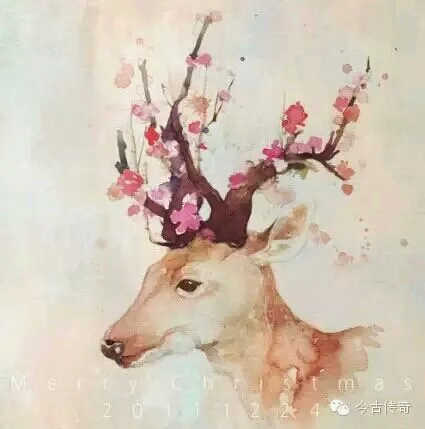插画 风景 森系 手绘 水彩 涂鸦 唯美 意境 背景 壁纸 鹿