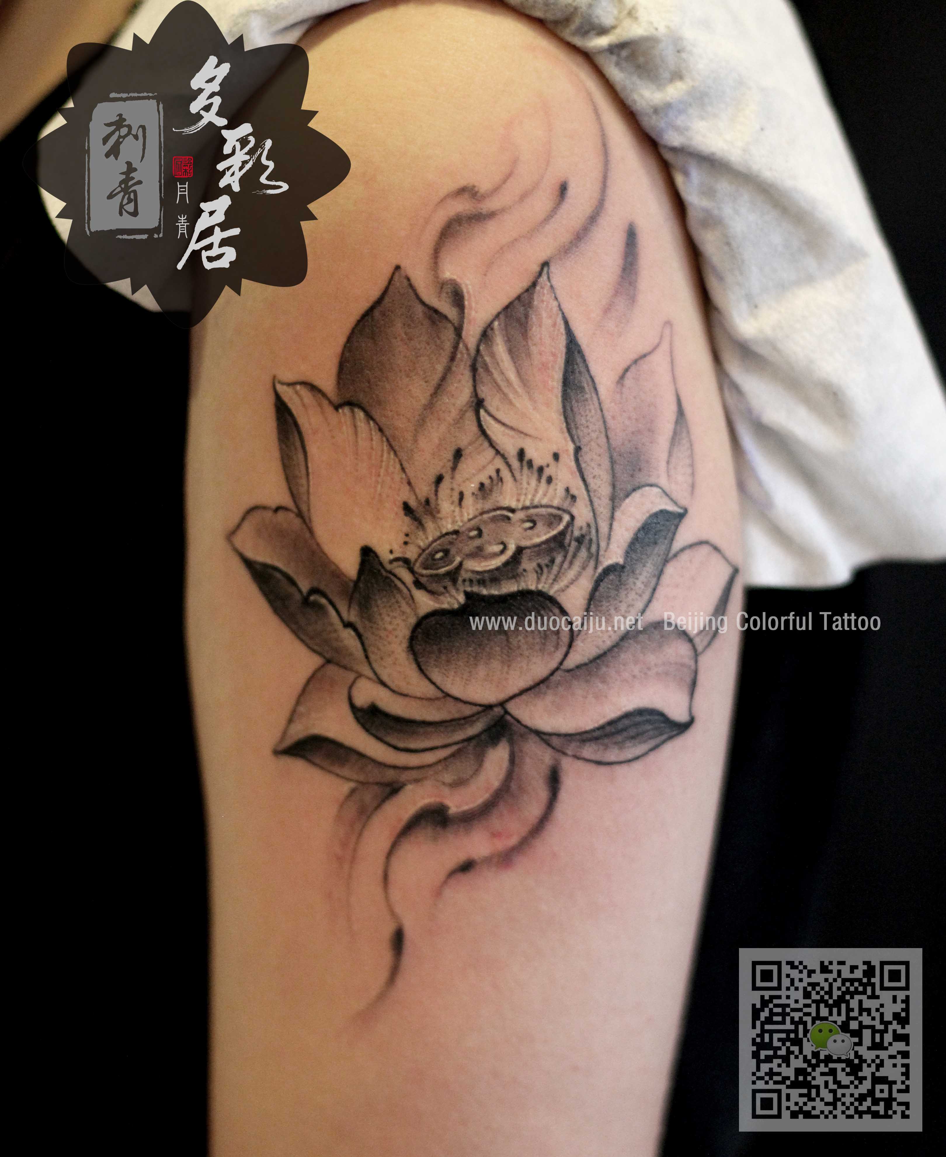 莲花纹身##黑白纹身##大臂纹身##多彩居刺青##纹身##tattoo##纹身