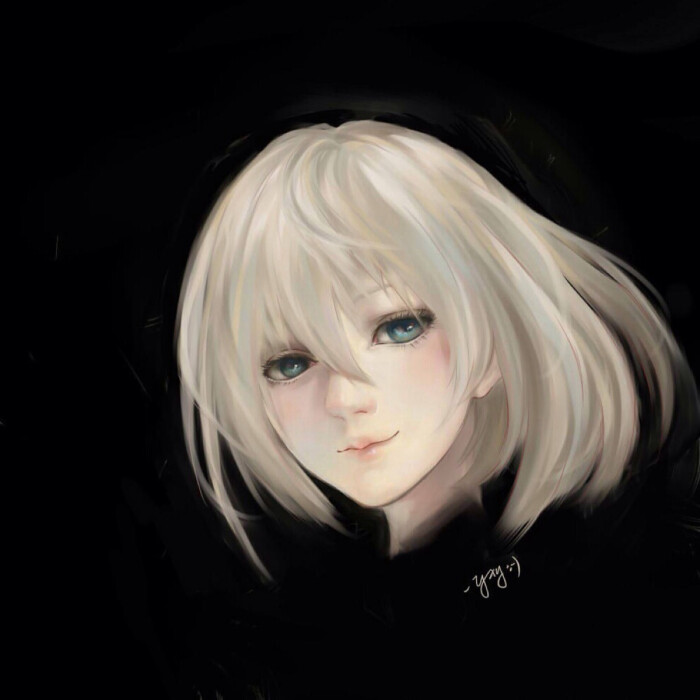原创板绘 动漫二次元短发银发女孩by yxy:-)
