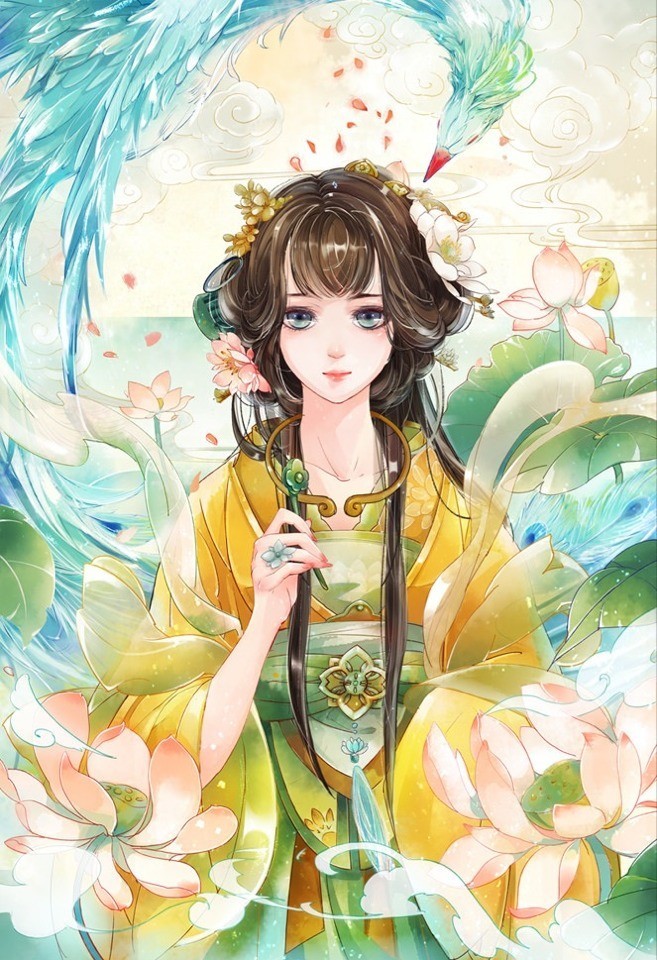 荷花 古风 插画 美女
