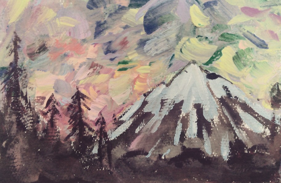山 刮刀绘 过度色 水粉水彩 风景画 手绘
