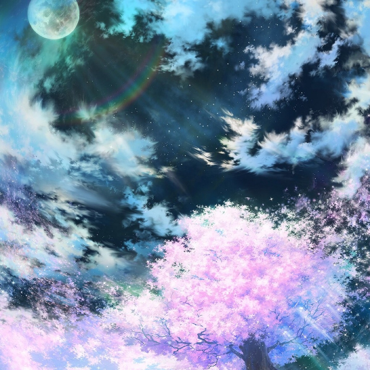 日本插画师tsujiki作品:月光下的樱花树