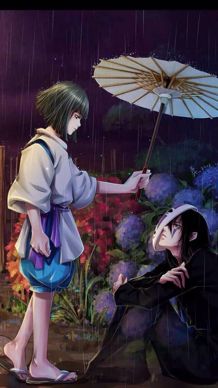 千与千寻 无脸男与小白龙 唯美
