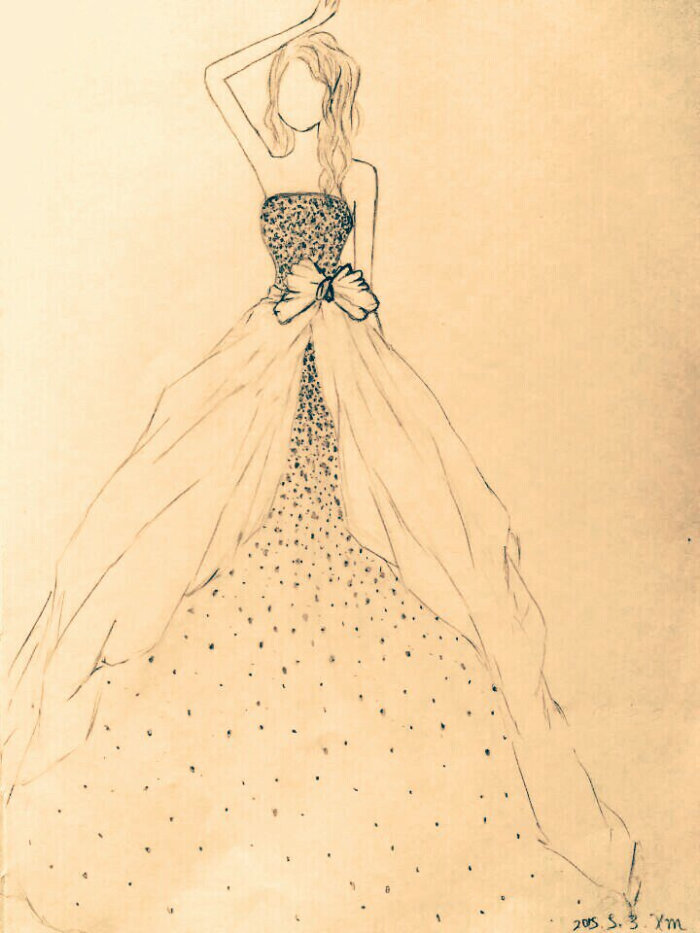 婚纱设计手稿素描图_巴黎婚纱设计素描手稿(3)