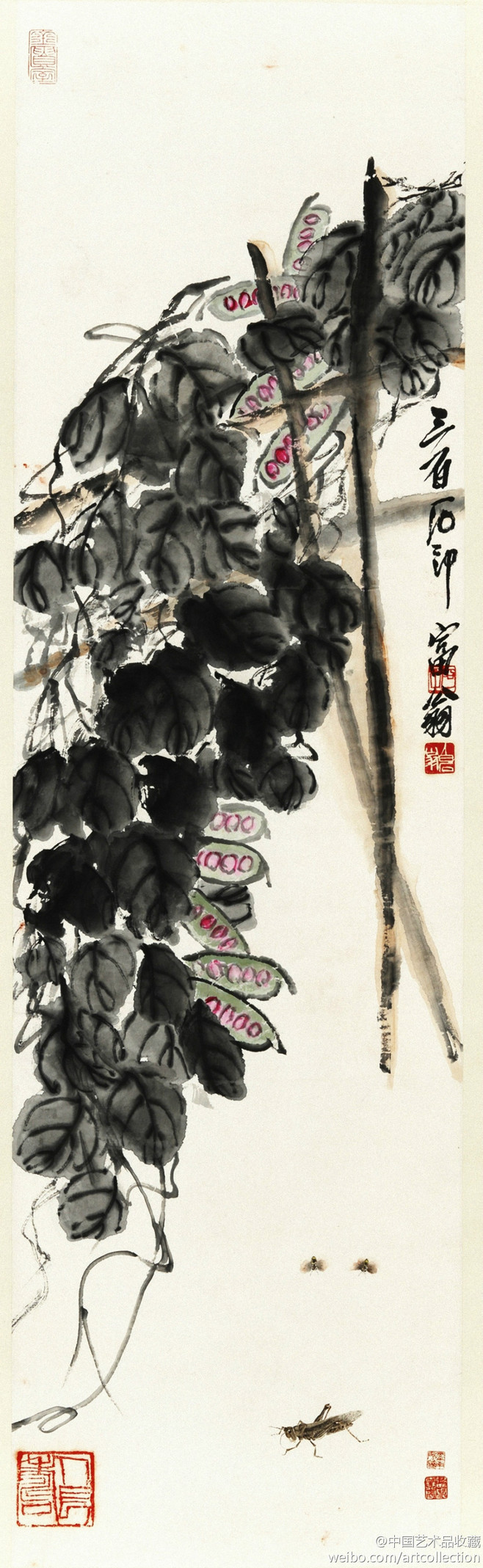 齐白石《荚藤昆虫图】轴,纸本水墨,119.5×34.