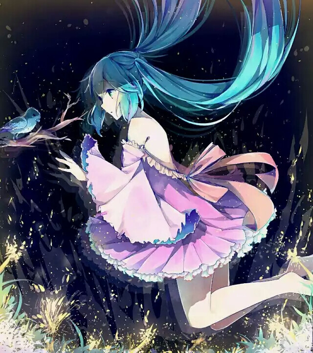 动漫头像 二次元 初音miku 蓝色的鸟 飞翔