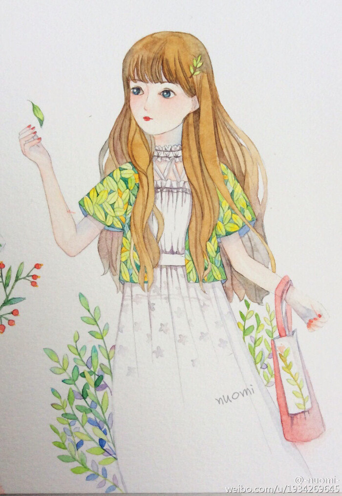 水彩画 手绘 女孩 插画家园 作者by nuominuomi