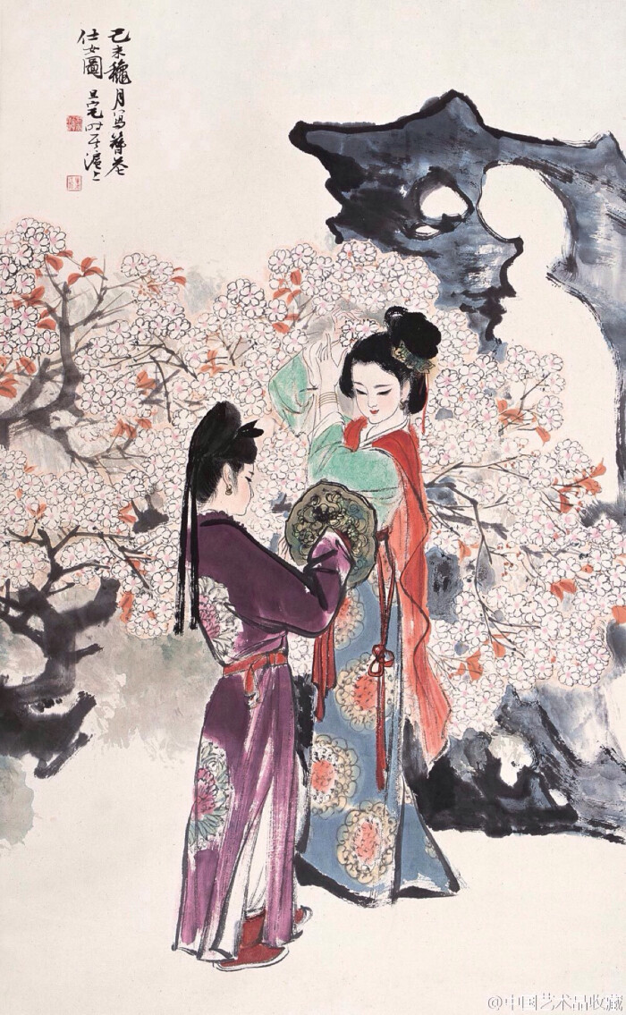 人物画#【 刘旦宅 《簪花仕女图》 】立轴,纸本设色,96×59cm,1979年