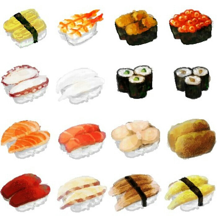 手绘水彩 美食食物 寿司盘 插图插画 涂鸦 日本料理