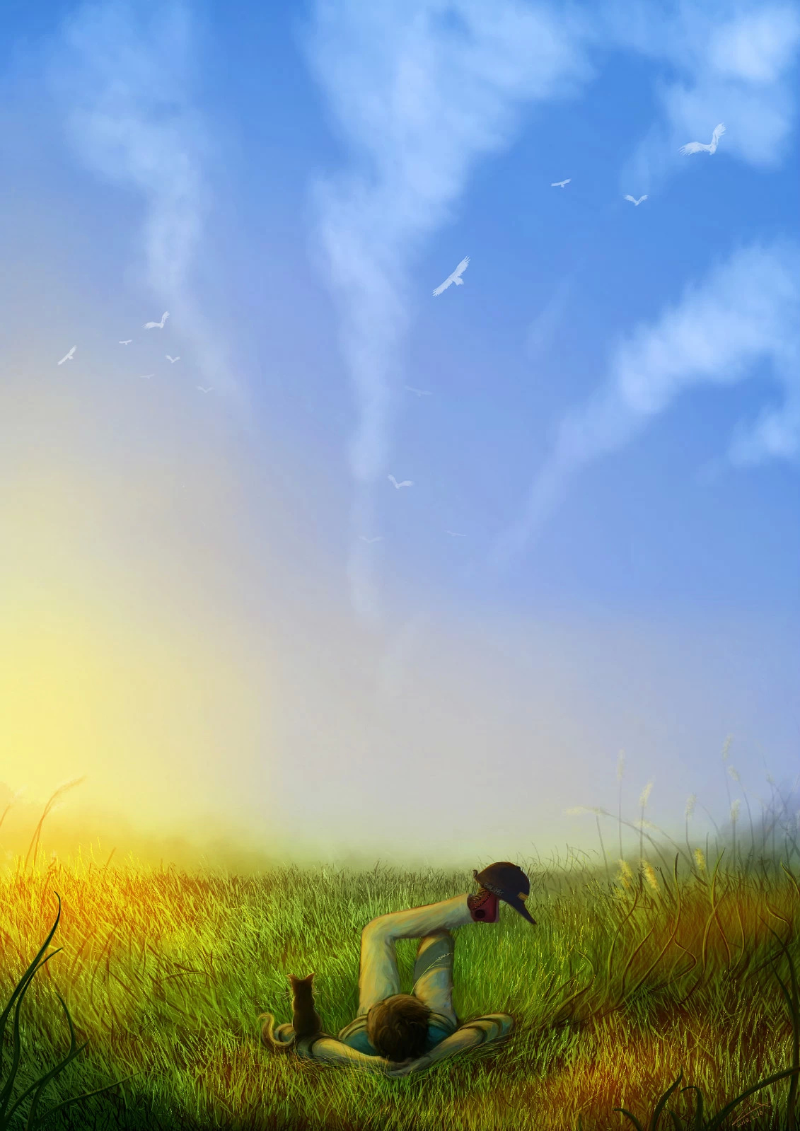 就像小时候躺在草地上望着蔚蓝的天空放风筝的感觉.