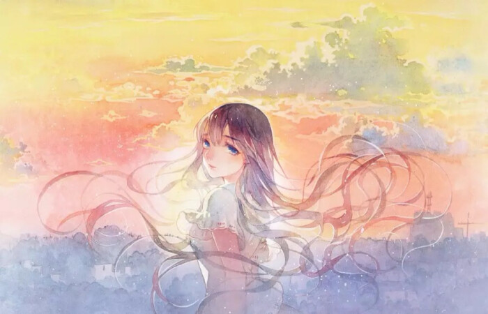唯美 水彩 少女 小清新 温馨 治愈 萌 二次元 高清 壁纸
