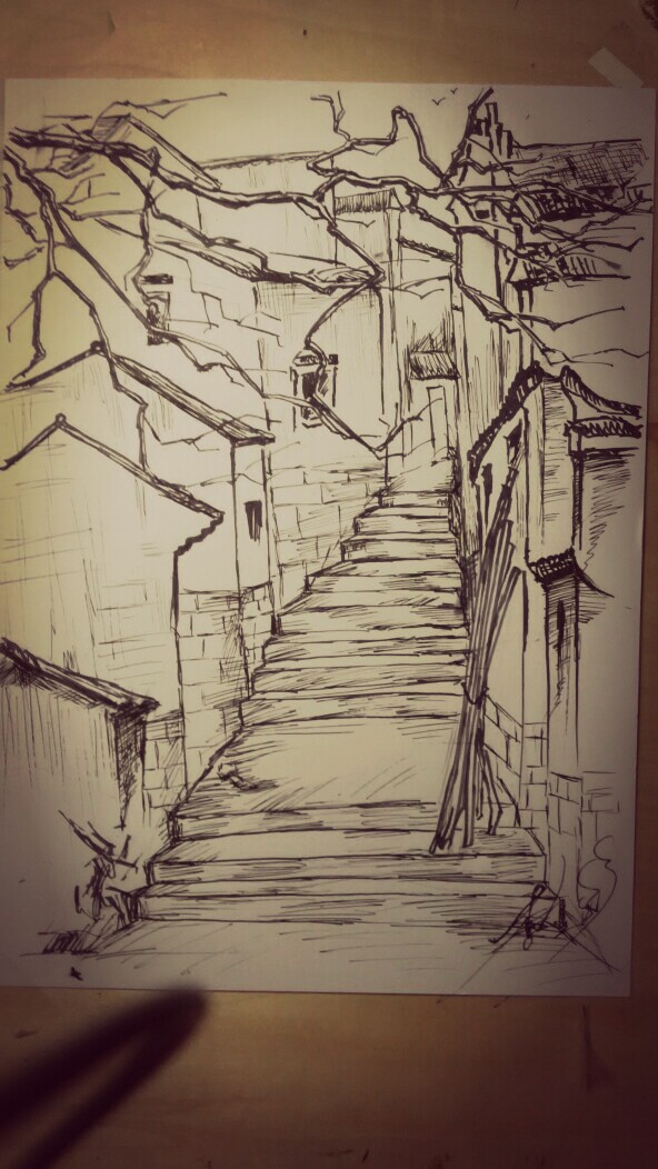 线描风景,钢笔画,简易