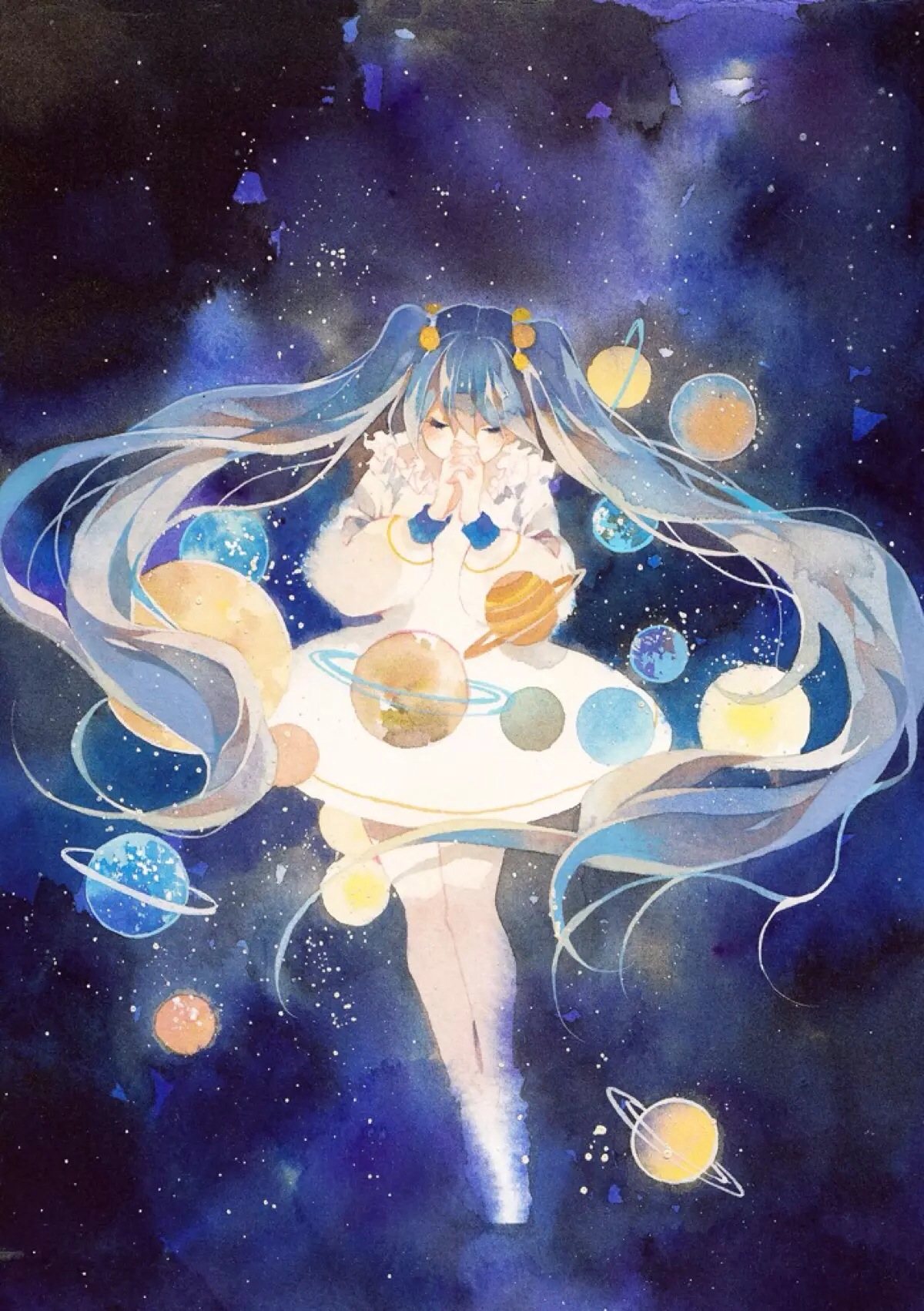 小清新 星空 宇宙 行星 温馨 治愈 二次元 高清 壁纸 miku 初音未来