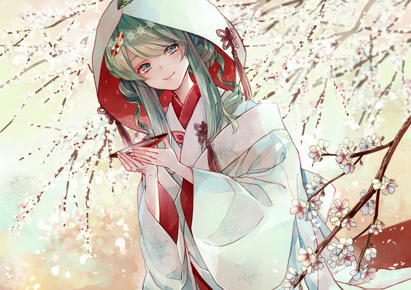 初音未来 动漫美少女 壁纸 插画 美图 v家 p站 人物 原创 白无垢 id=