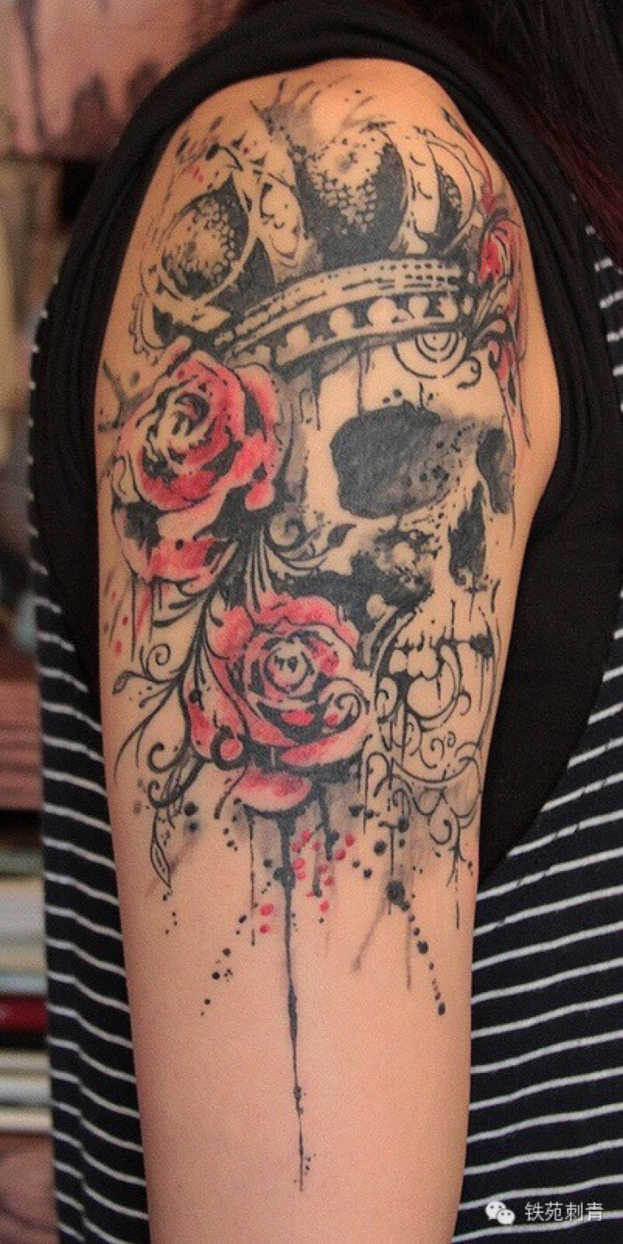 骷髅花臂骷髅头玫瑰skull and rose tattoo