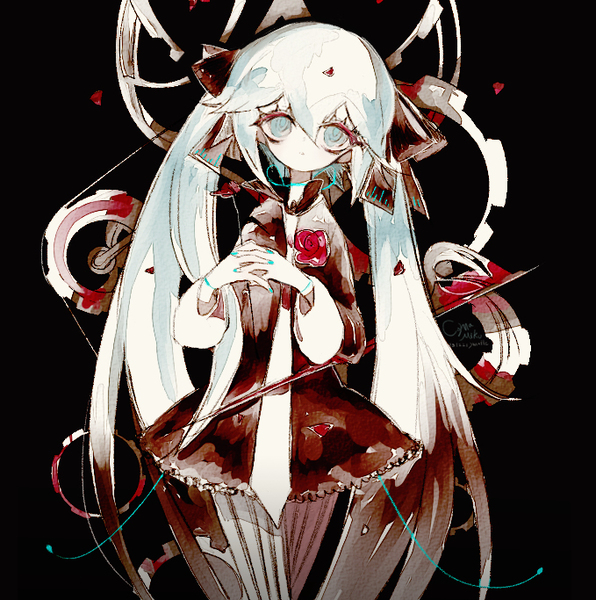 插画 少女 头像 手绘 壁纸 初音未来 miku 唯美 黑色调 黑暗系 哥特