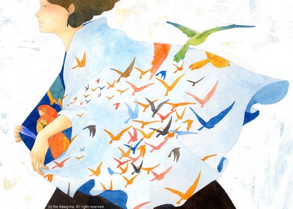 日本插画师中岛离绘水彩插画作品#人物#清新#手绘