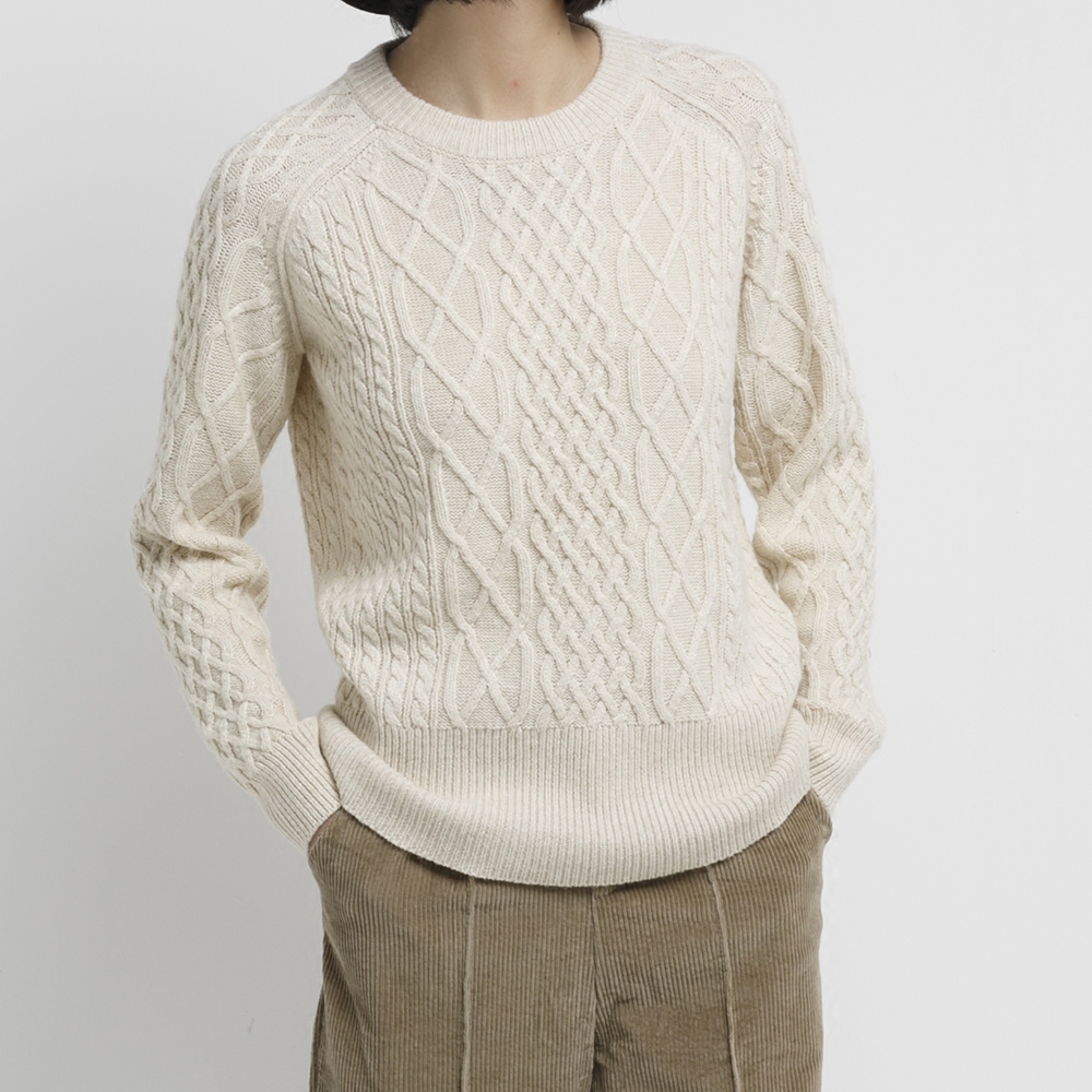 韩版女装 复古经典菱格麻花圆领套头衫 羊毛羊绒针织毛衣女