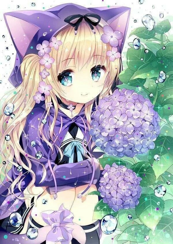 午安\少女头像\少女壁纸\唯美插画\雨后的紫阳花\猫耳\萌萌哒