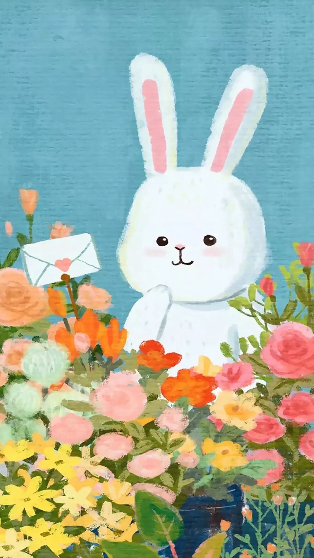 卡通插画 兔子 信 繁花 手机壁纸