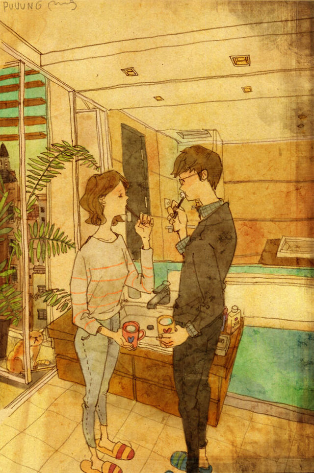 韩国暖心爱情插画