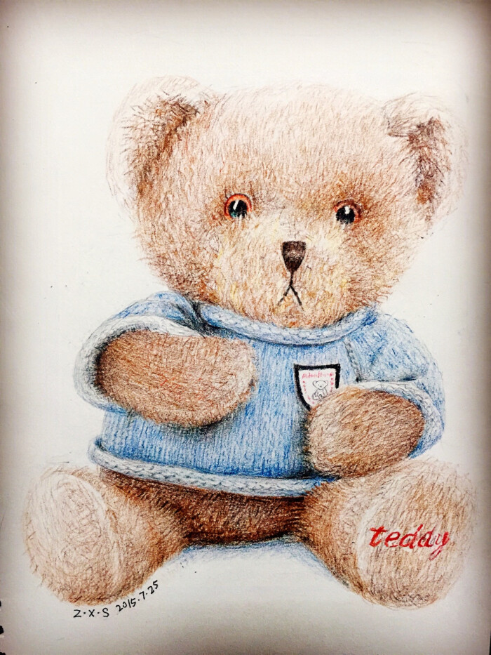 泰迪熊 涂鸦 熊 玩具 彩铅 彩铅画 彩铅玩具 彩铅动物 绘画 原创 手绘