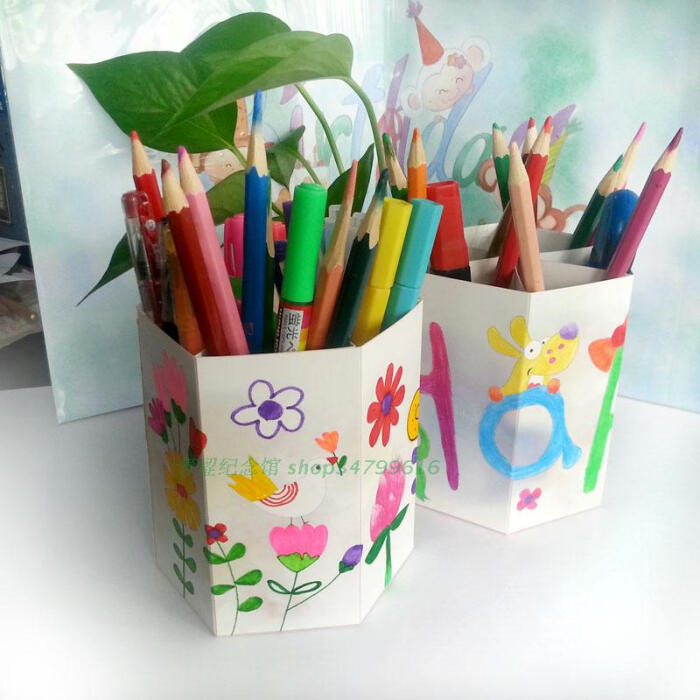 创意文具收纳盒 儿童手工diy纸质环保可爱笔筒手绘礼物学习 2只装