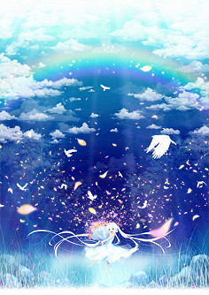 蓝雪』蓝天白云 动漫插画 二次元 场景 意境 蓝色系 唯美 彩虹 白云是