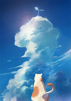 蓝雪』蓝天白云 动漫插画 二次元 场景 意境 蓝色系 猫 壁纸 希望