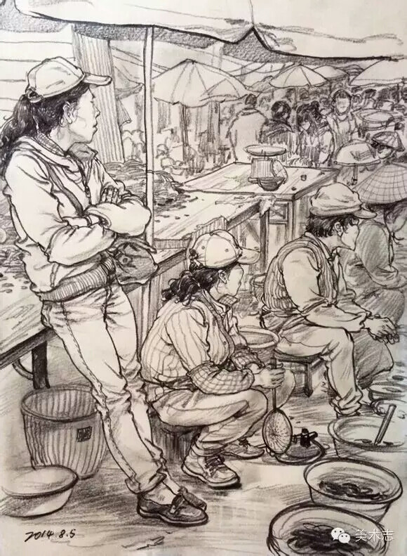 优秀场景人物速写写生作品