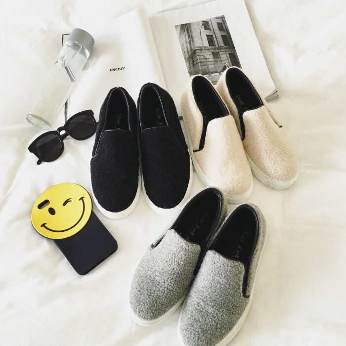 SHERRY小玉酱2016春季纯色毛毛平底乐福鞋
