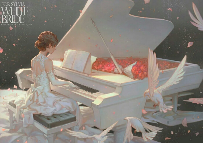 动漫 二次元 壁纸 插画 头像 唯美 少女 钢琴 鸽子 婚礼 独奏婚礼