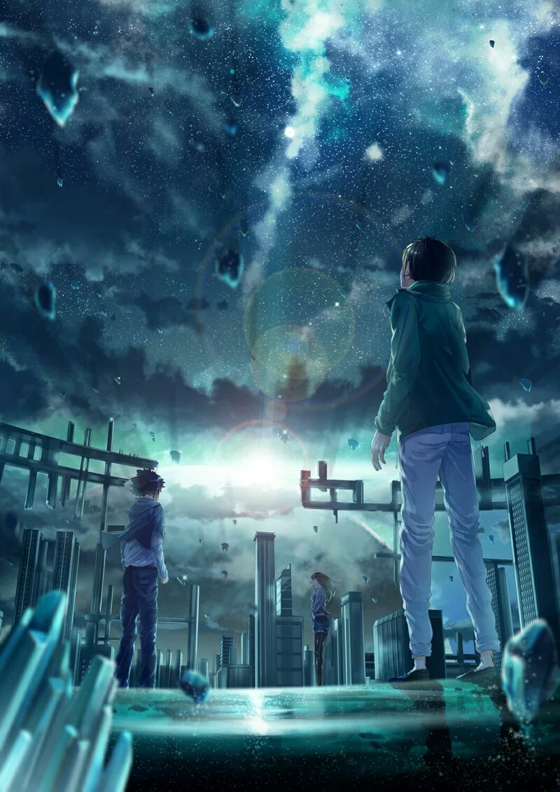 动漫 二次元 壁纸 插画 头像 唯美 少年少女 星空 光 幽蓝 你如星光般