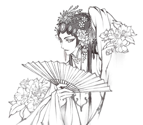 古装 戏子 线稿大全,漫画上色线稿大全,上色素材,橡皮章子图案素材