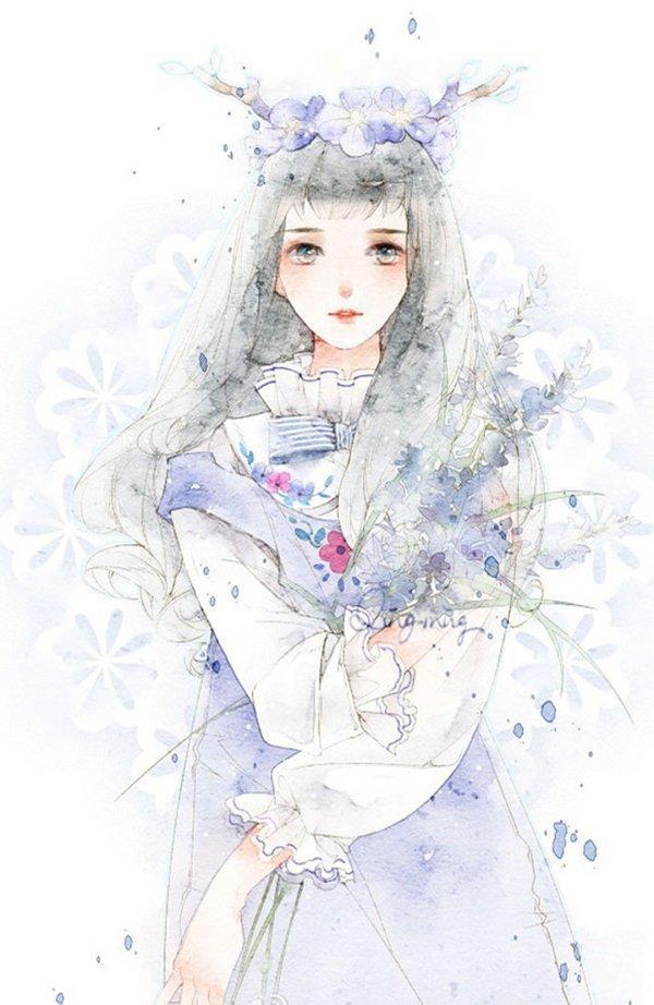 水彩 插画 少女