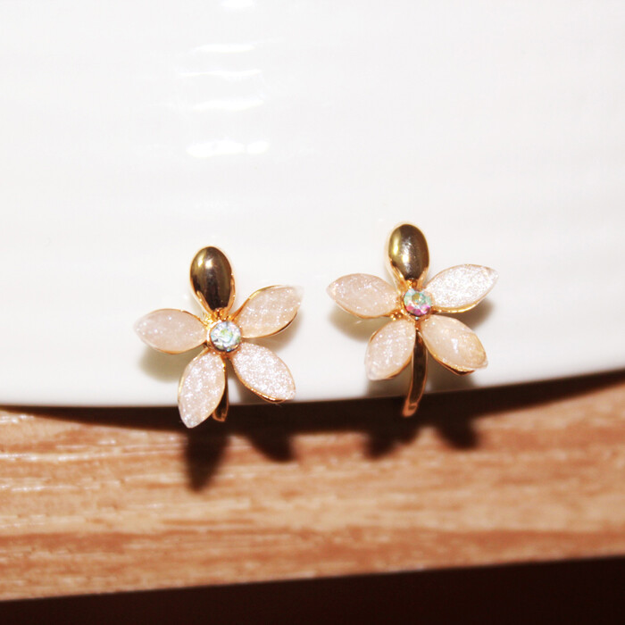水晶花朵小巧无耳洞耳环韩国耳饰女生夹耳环耳
