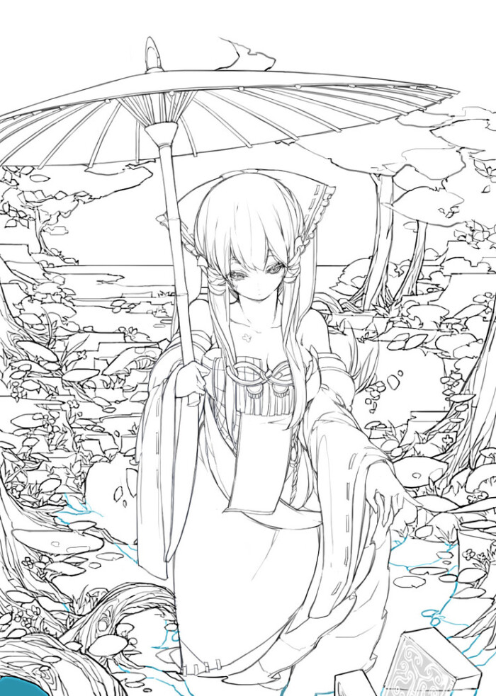 线稿# #美少女# 古风卡通美少女 线稿大全,漫画上色线稿大全,上色