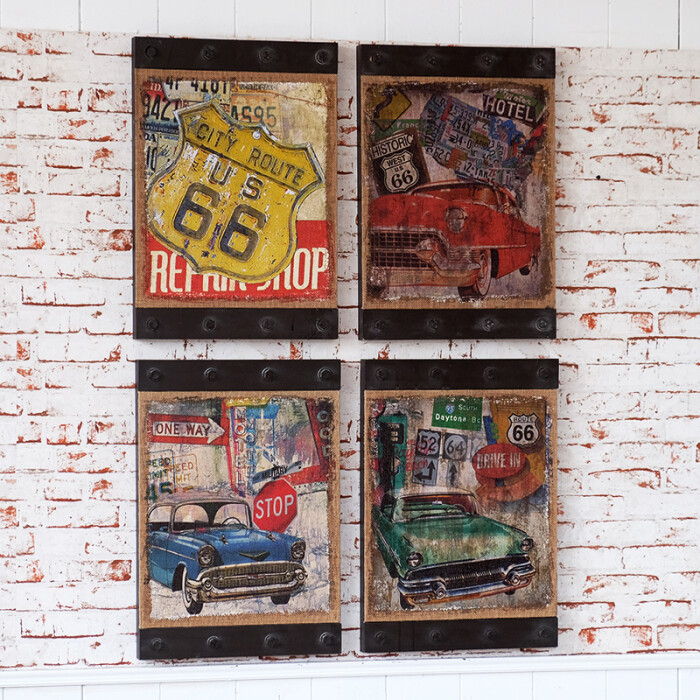 美式复古工业风螺钉画 66号公路怀旧装饰画挂画 咖啡厅酒吧壁挂