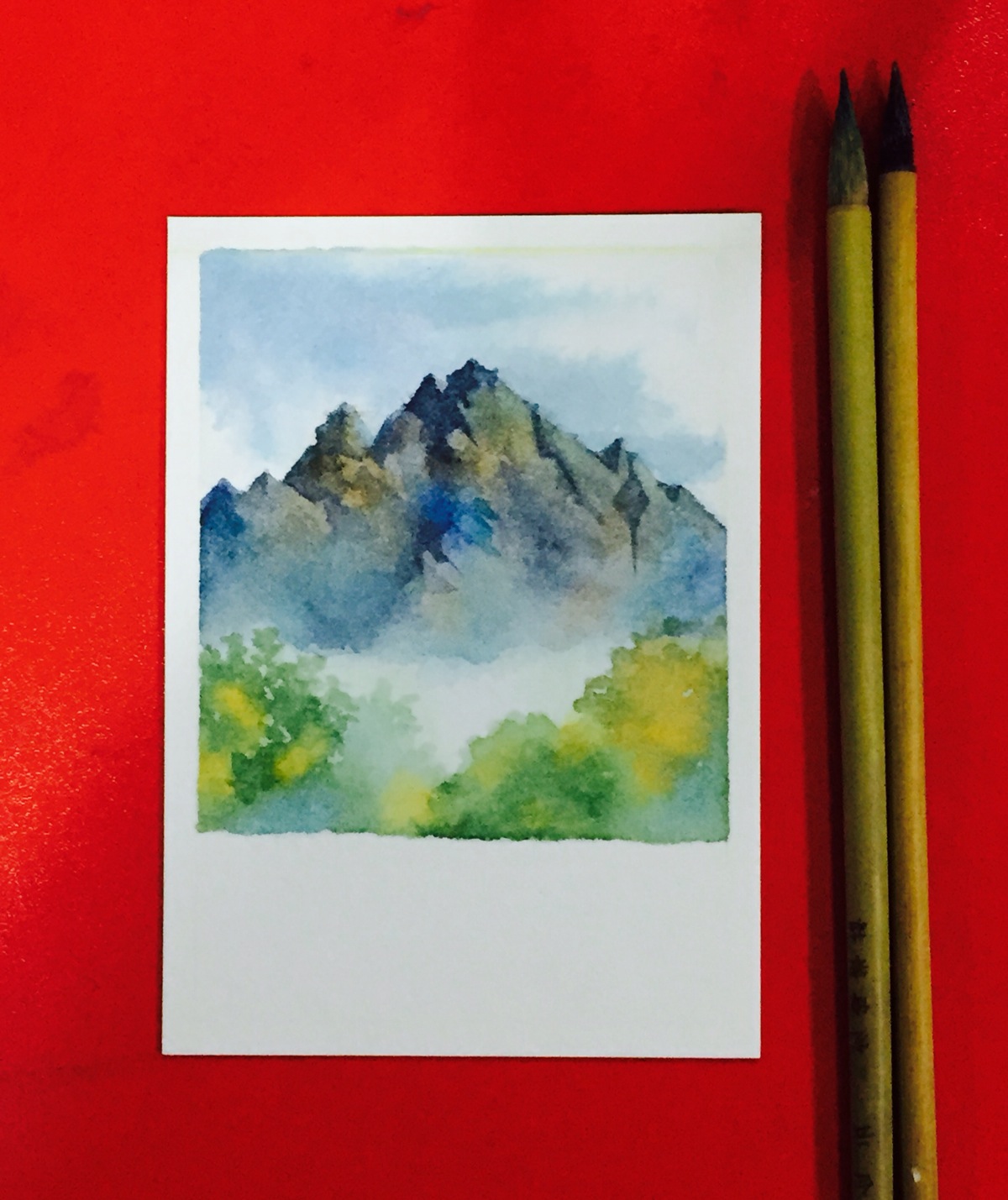 水彩 手绘 风景 山