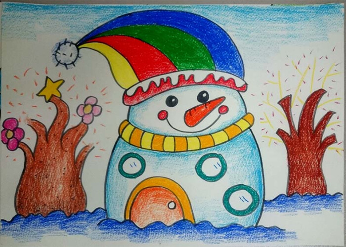 儿童画 插画 简笔画 涂鸦 卡通画 壁纸 素材 蜡笔画 雪人