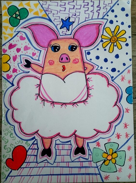 儿童画 插画 简笔画 涂鸦 卡通画 壁纸 素材 蜡笔画 猪