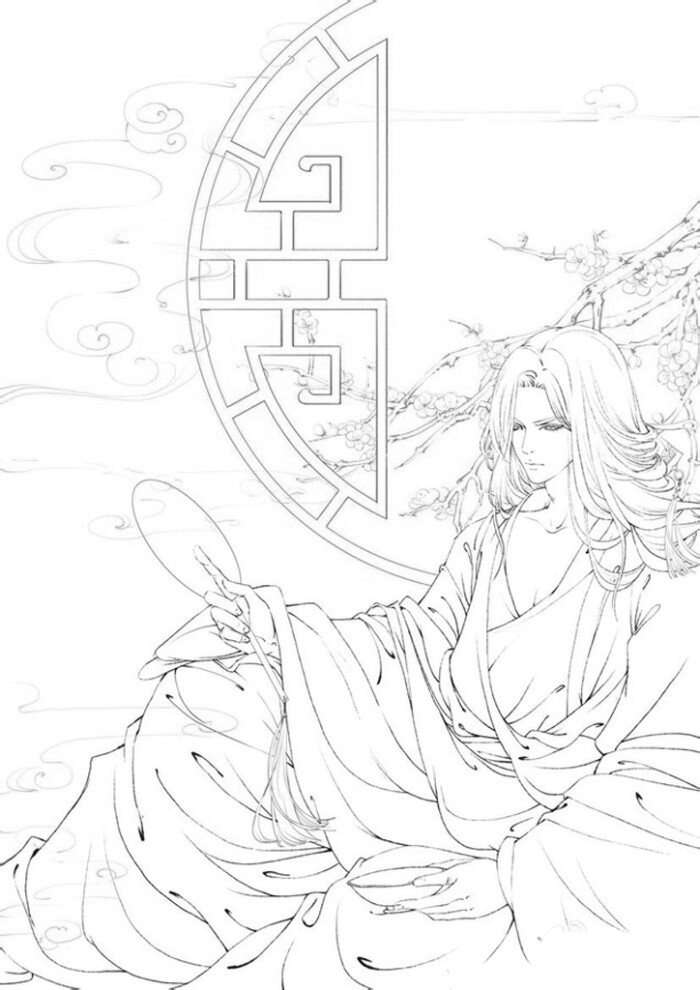 线稿# #古风# 古风男子 线稿大全,漫画上色线稿大全,上色素材,橡皮章